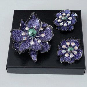 Stunning Purple Joan Rivers Floral Statement Brooch and Earring Set